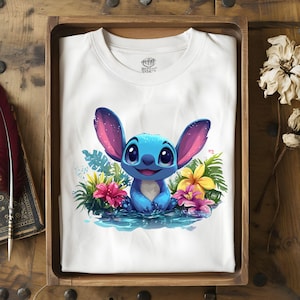 Niedliches Stitch Png, Cartoon Charakter Png, Grafiken und Kunstwerk, Stitch Sommer Ästhetik, Aquarell Splash Shirt Design, digitaler Download