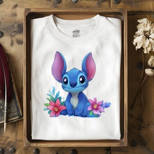 Stitch Floral PNG, Cartoon Character Png Sublimation Designs, Summer Aesthetic Png, Cute Stitch Birthday Images Png, Digital Download File