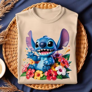 Cute Blue Alien PNG, Island Floral Cartoon Creature Design, Tropic Baby Anime Sublimation PNG for Kids Birthday T-Shirts, Instant Download