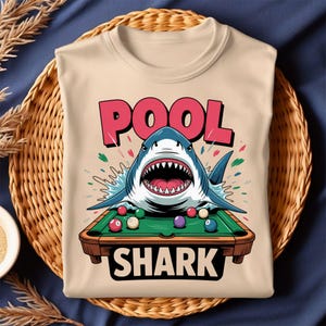 Pool Shark PNG | Funny Billiards Sublimation Design with Angry Shark & Pool Table | Bold Player Shirt Graphic | Digital Download
