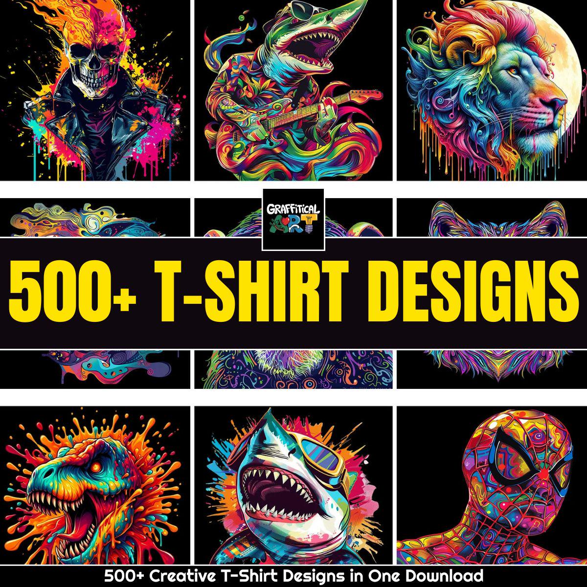 500+ Neon Drip Art T-Shirt Designs Bundle PNG | Vibrant Animal Skull Shark PNGs | Graffitical Art Sublimation File Set for Print-on-Demand