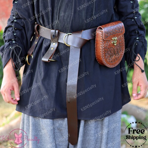 Viking Medieval PU Leather Belt, Ren Fair Larp Waist Belt Pouch, Steampunk Leather Skirt Hikes, Vintage Renaissance Pirate Cosplay Small Bag