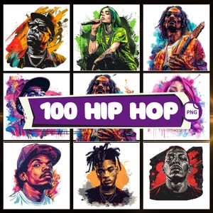 100 Hip Hop PNG Bundle, Rapper Clipart Pack-Urban Street Art Portraits PNG-Digital Illustrations of Iconic Rappers, Sublimation Art Download