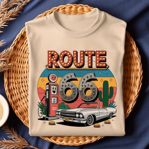 Retro Route 66 PNG | Vintage Car Desert Travel Sublimation Design | Route 66 Shirt Png | Classic Car Png | Highway Car | Digital Download