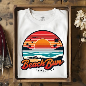 Beach bum Png | Summer Vibes Png | Tropical shirt print | Beach lover design | Retro summer design Png | Summer, Beach Designs Download