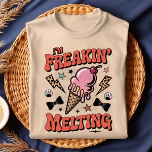とろけるPNG - 夏のアイスクリームの面白い昇華デザイン、Tシャツ、マグカップ、デジタルプロジェクト用のレトロな漫画クリップアート