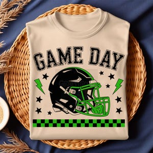 Game Day Football Helmet PNG | Green and Black Sports Tshirt Design | Football Game Day Png | Football Season Sublimation | Digital Download