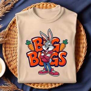 Big Bugs Bunny PNG, Hip Hop Bunny Graphic Tee-Cool Street Style Sublimation Cartoon Rabbit T-Shirt, Urban Swag Bunny Outfit Top-Download PNG