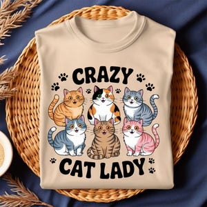 Crazy Cat Lady PNG | Cute Cartoon Cats with Paw Prints Sublimation Design | Funny Cat Lover Shirt Graphic | Digital Download