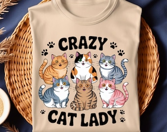 Crazy Cat Lady PNG | Cute Cartoon Cats with Paw Prints Sublimation Design | Funny Cat Lover Shirt Graphic | Digital Download
