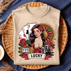 Lucky Girl Casino PNG | Poker Slot Machine Sublimation Tee Design, 777 Gambling T-Shirt Clipart, Vegas Aesthetic PNG | Download Digital PNG