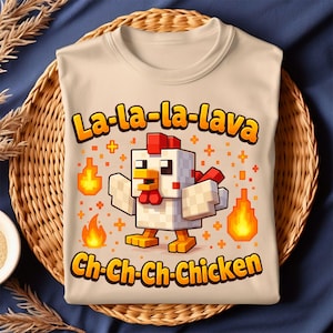 Funny Pixel Chicken Lava PNG, La-la-lava Fire Bird Clipart, Gamer Kids Sublimation, Blocky Fire Chicken Shirt Design for Digital Download