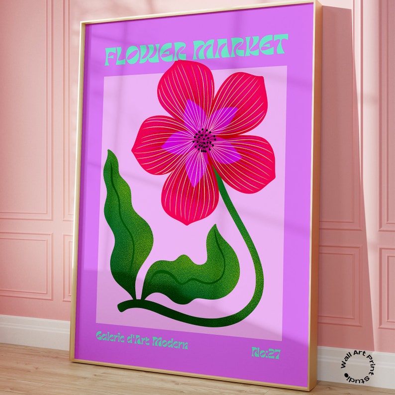 Vintage Flower Market Print Poster Purple Flower Market Print Gift for