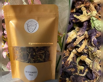 Té de guisante de mariposa, té de color azul a morado