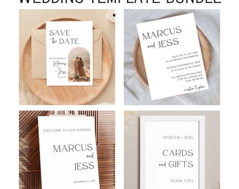 Minimalist wedding invitation bundle, save the date cards for wedding, wedding welcome sign, elegant wedding signage, wedding seating cart