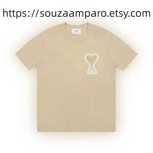 AM PARI Unisex T-shirt, simple cotton camel T-shirt, couple T-shirt, border love, retro sports Paris Y2k round neck camel T-shirt.