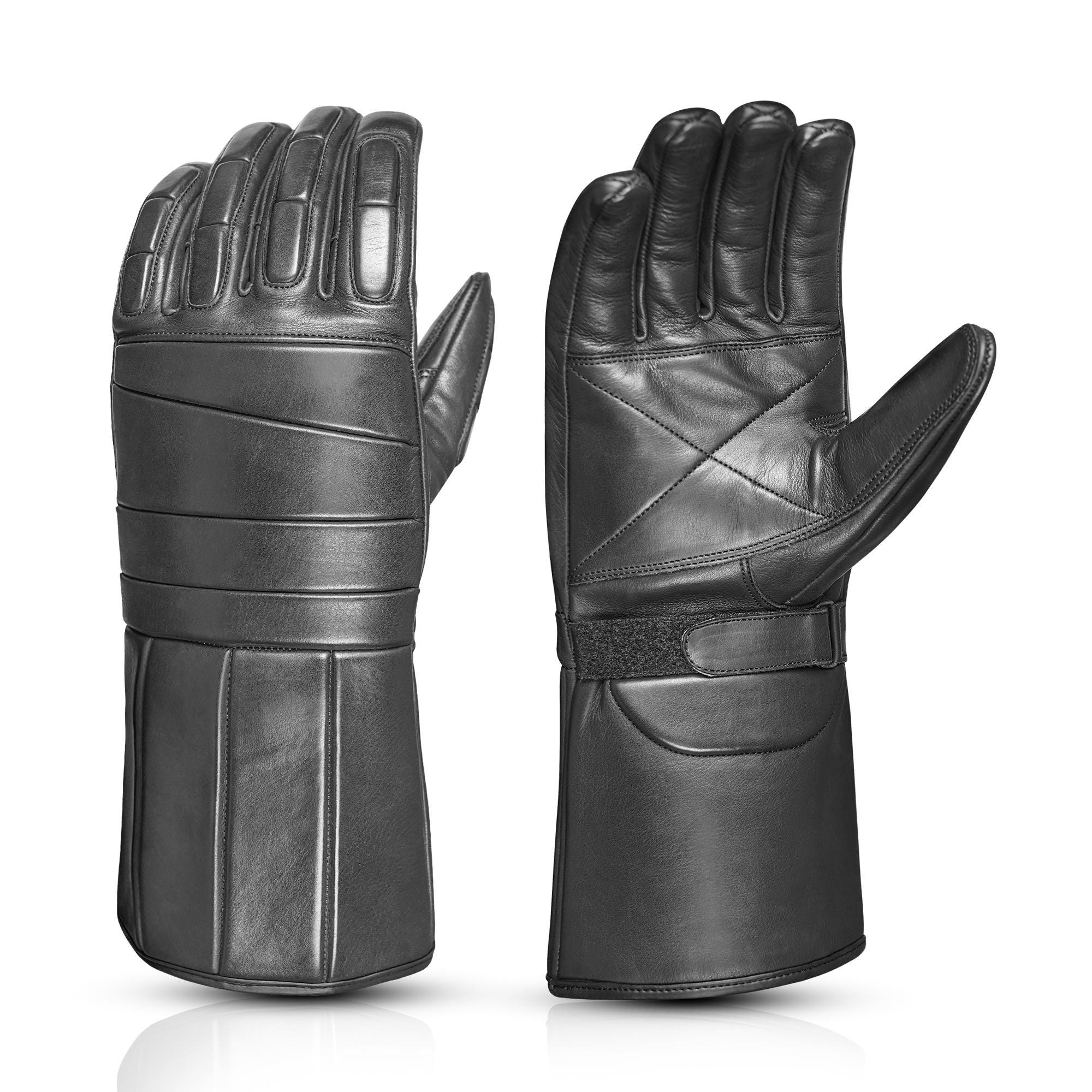 Gothic Lederhandschuhe Mit Manschette Lederhandschuhe Mit Langarm-Manschette Für Herren – Mittelalter, Renaissance, Cosplay, Schwarz Lederhandschuhe Mittelalter