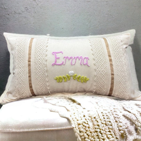 Personalized Baby Name Pillow, Punch Needle Pillow, Embroidered Pillow, Baby Shower Gift, Nursery Decor, Newborn Gift, Personalized Gift