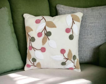 Handgefertigter Kissenbezug mit Blumen Stickerei – Punch Needle Stoff Kissen (40×40 oder 45×45 cm)
