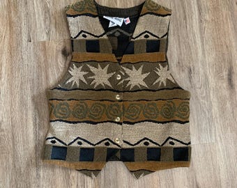 Vintage On The Verge southwest tapestry button up vest in brown - size small