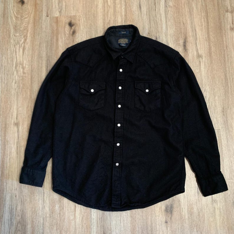 Camisa vintage Pendleton Canyon estilo western, em lã preta, final dos anos 90 - Tamanho Grande imagem 3