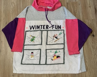 RARE Vintage 80s Cyn Les by Shirlee "Winter Fun" embroidered animal baggy hoodie