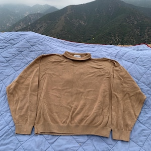 Vintage 80s Pendleton mock neck sweater in tan, ribbed hem - made USA - large