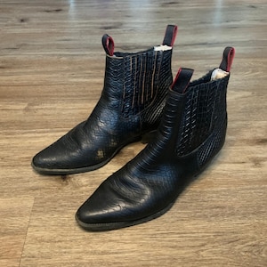 Vintage Python Snake Black Leather Ankle Cowboy Chelsea Boots - Size 10.5 Mens