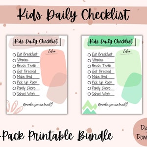 Kids Daily Checklist,customizable Kid Daily Checklist,kids Checklist ...