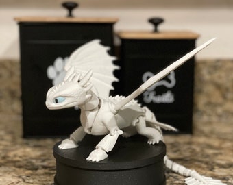 Lightfury 3D Printed Dragon Figure | Toothless Inspired Articulating Dragon Toy | HTTYD Collectible | Christmas Gift for Kids & Movie Fans