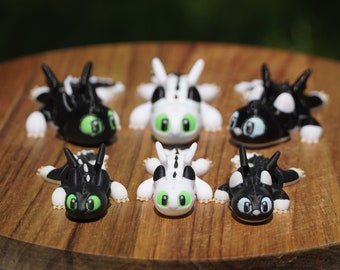 Nightlight 3-Pack | Small or Mini Size | Flexible Toothless & Nightfury Lightfury Dragon Figurines | 3D Printed Fan Art Gift