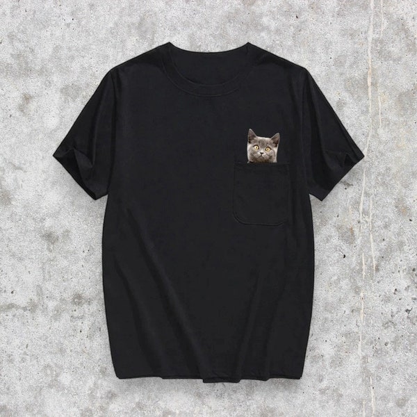Lustiges Katzen-T-Shirt Seitentasche Tshirt Versteckter Mittelfinger Unterzeichnetes lustiges Katzen-bedrucktes T-Shirt Perfektes Geschenk Tierliebhaber Geschenk Mittelfinger T-Shirt