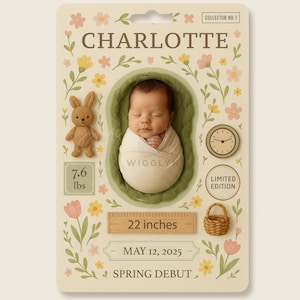 Faire-part de naissance dans la forêt PSD | Toile de fond numérique pour nouveau-né avec nom et statistiques modifiables | faire-part de bébé | Accessoire photo pour bébé des bois