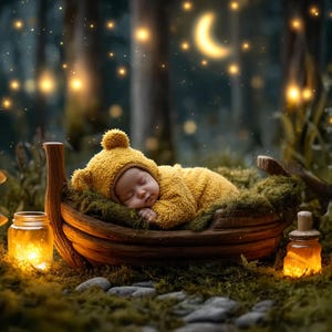 Rustic Forest Newborn Backdrop: Campfire Canoe Cradle (Digital Download)
