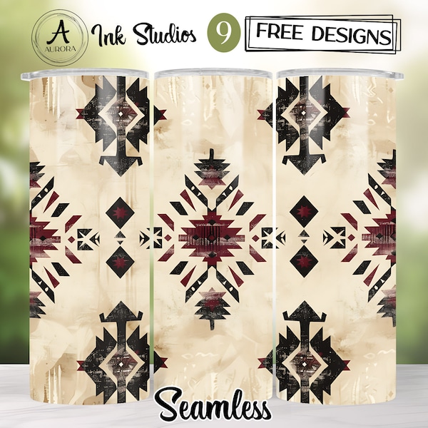 Seamless Aztec Tumbler, Black and Red Aztec 20oz Skinny Tumbler Sublimation, Straight Tapered Wrap, Aztec Seamless Wrap, PNG Tumbler Wrap