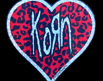 Korn Heart Sticker | Glitter Vinyl Leopard Print Decal | Nu Metal Y2K Fan Art Laptop Sticker