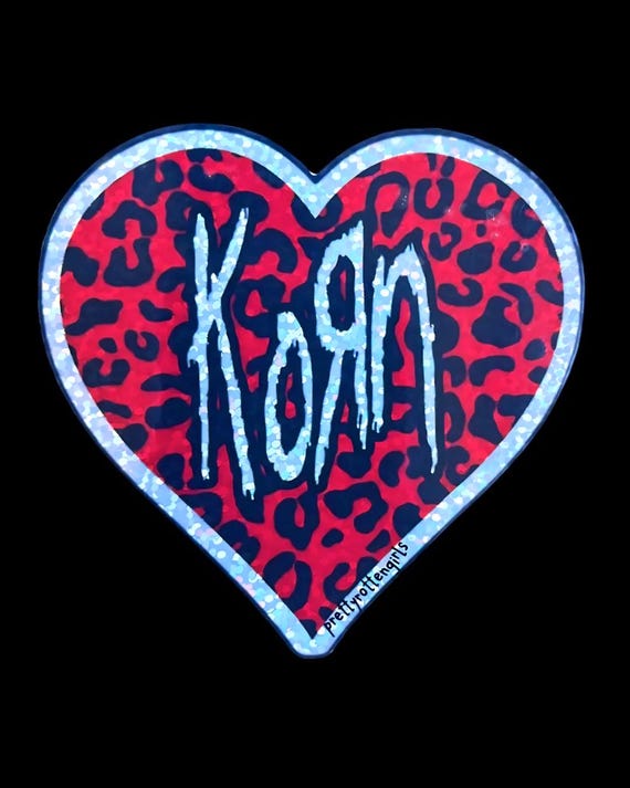 Korn Heart Sticker | Glitter Vinyl Leopard Print Decal | Nu Metal Y2K Fan Art Laptop Sticker