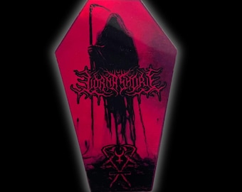 Sticker Lorna Shore Coffin – Deathcore Band vinyl decal, black metal gotische kist laptop sticker, heavy metal band kunst, metalhead cadeau