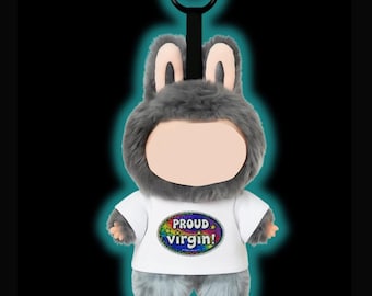 Doll Mini T-Shirt – Proud Virgin Sparkle Tee | Funny Plush Clothes | PrettyRottenGirls 15-17cm Doll Outfit | Fits Labubu