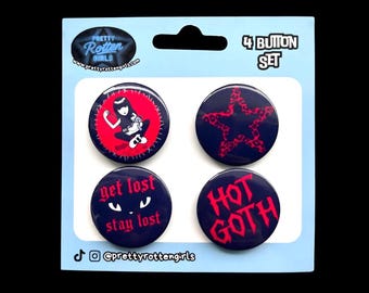 Goth-knopenset Mall | Pretty Rotten Girls 1,25" speldjespakket | Y2K Goth-accessoires | Hot Goth, emopunk-knoppen | Alternatieve modespelden