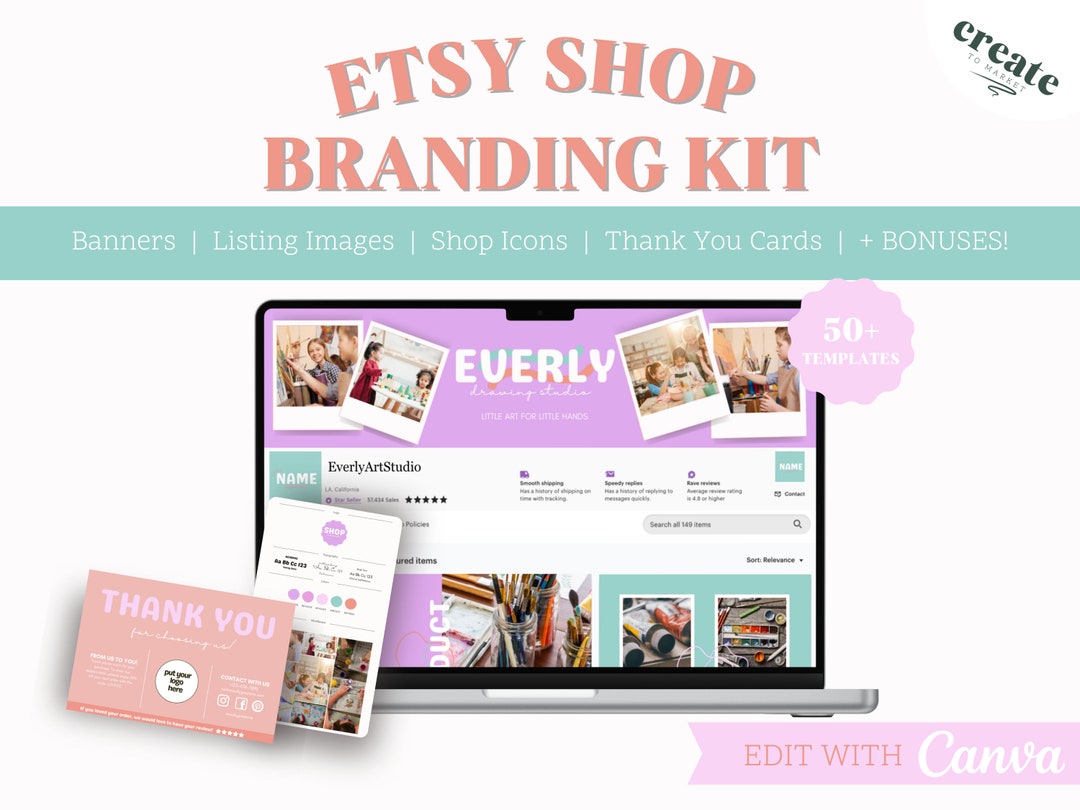 Etsy Shop Kit DIY Etsy Branding Kit Etsy Shop Template Bright Etsy Shop ...