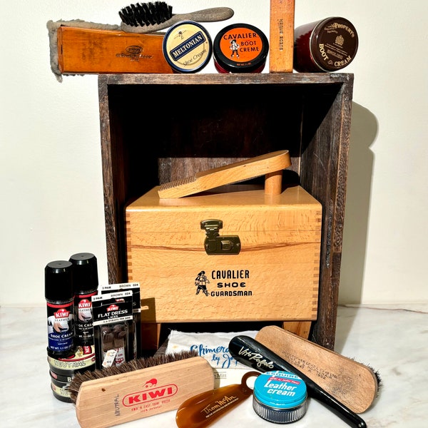 Cavalier Shoe Shine Box Kit- Vintage 1950’s Wooden Handmade Craftsmanship