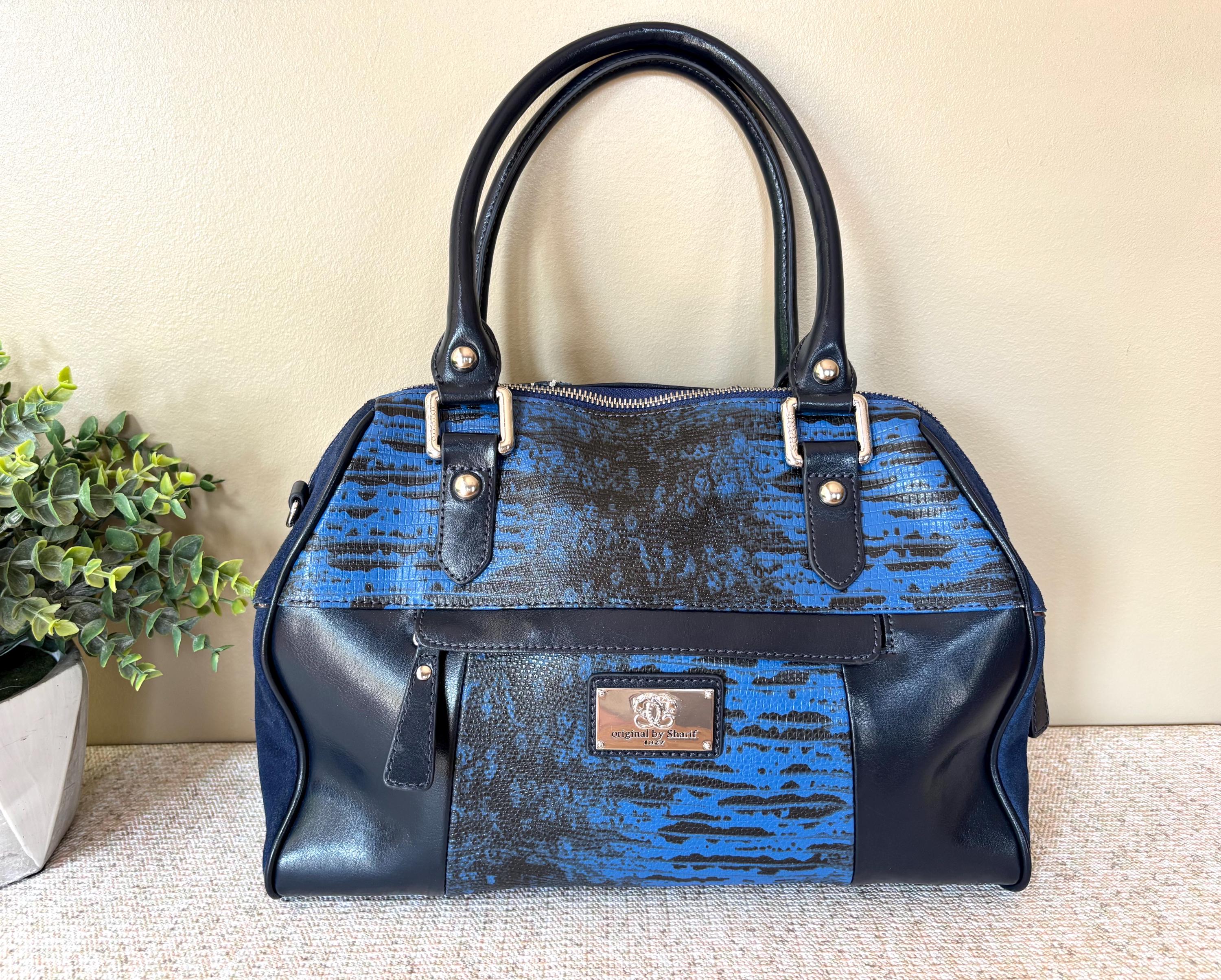 Sharif Couture Vintage Leather Handbag With Blue Crocodile 