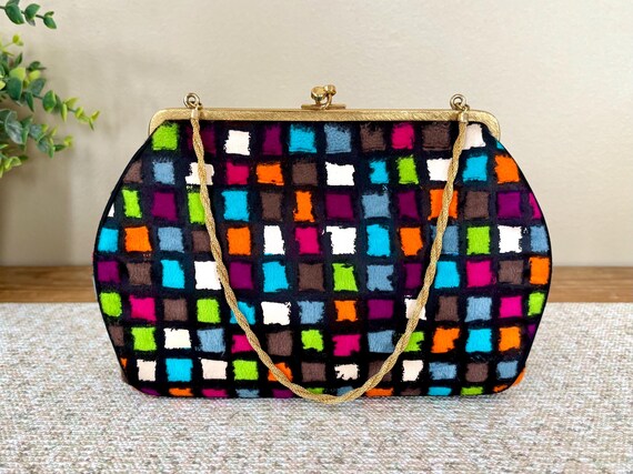 Very Rare Vintage Harry Rosenfeld Multi Colored Squares Felted