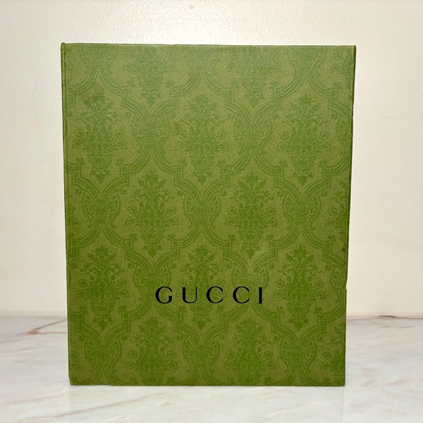 Authentic Gucci Green Embossed Gift Box w/Gucci Tissue Paper & Ribbon