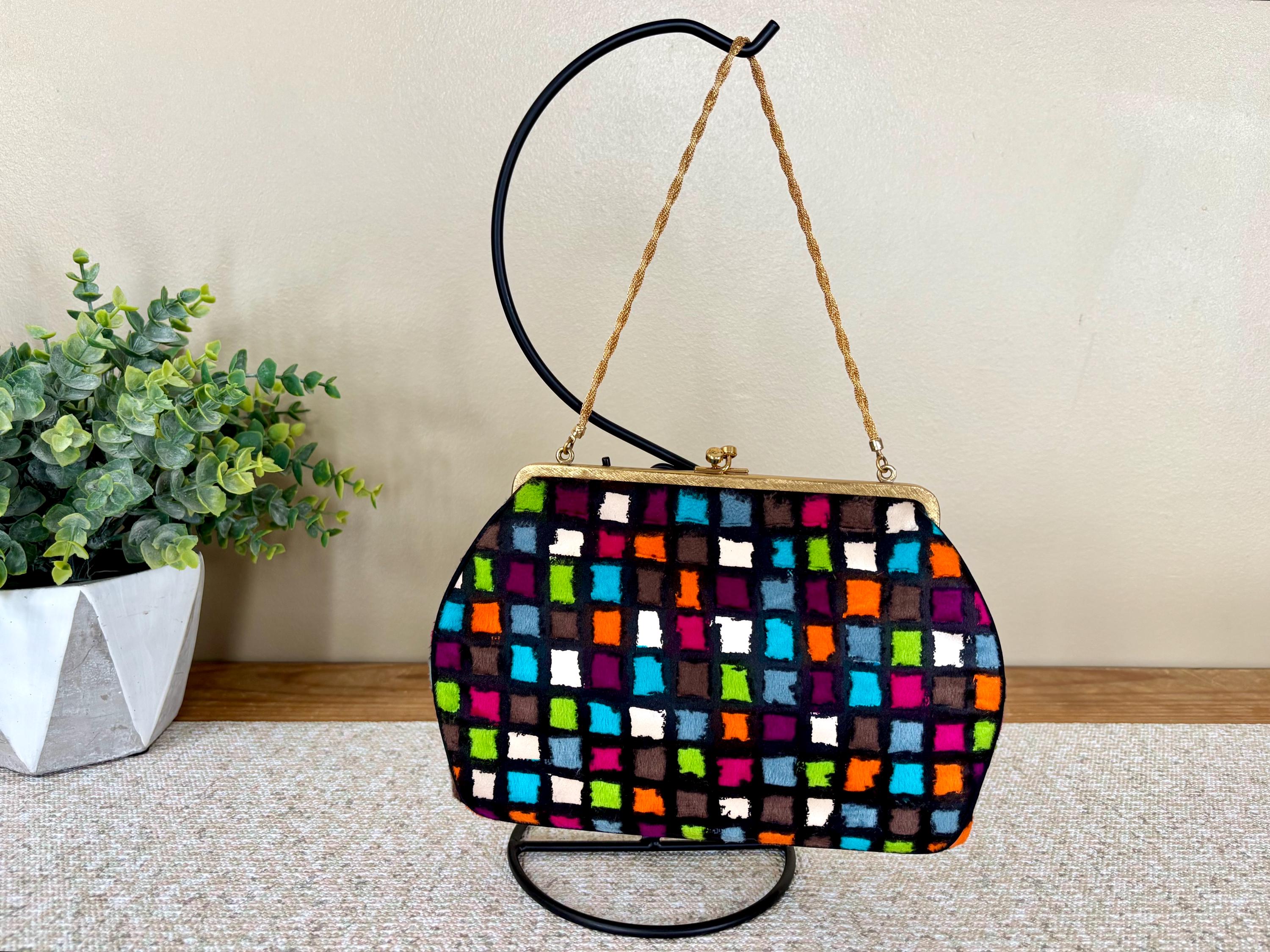 Very Rare Vintage Harry Rosenfeld Multi Colored Squares Felted