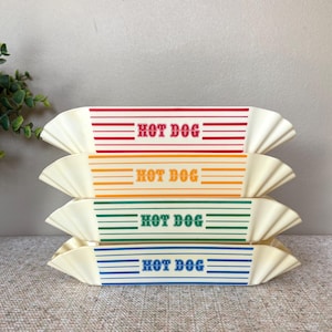 Set of 4 Vintage Plastic Striped Colored Hot Dog Trays
