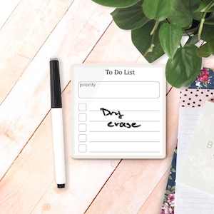 Acrylic Dry Erase Board, Personalized Whiteboard for Office / Cubicle, Small Reusable Notepad, Work Task Organizer Memo Planner, 4" Square