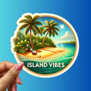 Island Vibes Sticker: Tropical Beach Palm Tree Vinyl Decal