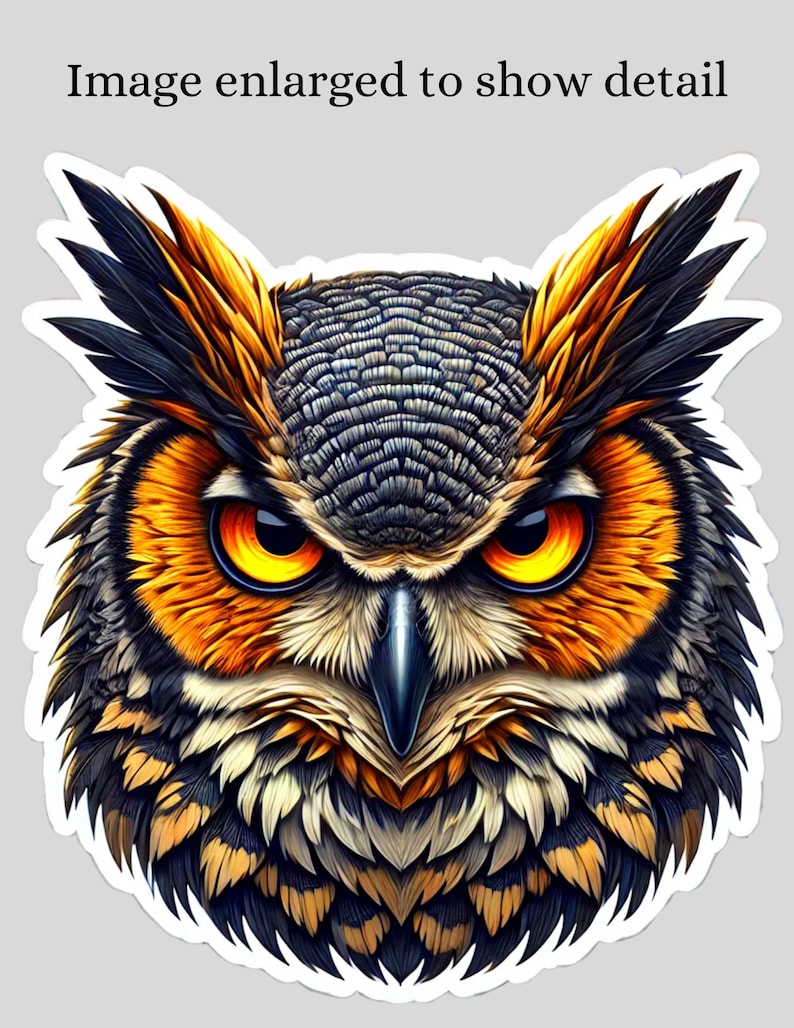 Udo Sticker Great Horned Owl Sticker - Realistic Vinyl Decal for Laptop, Water ...